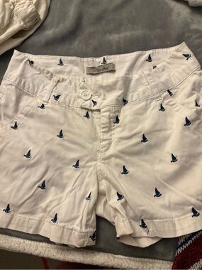 Sail boat  Embroidered White Cotton Bermuda Shorts